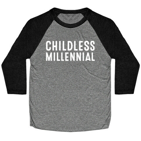 Childless Millennial White Print Baseball Tee