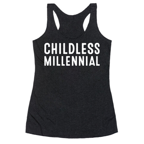 Childless Millennial White Print Racerback Tank Top