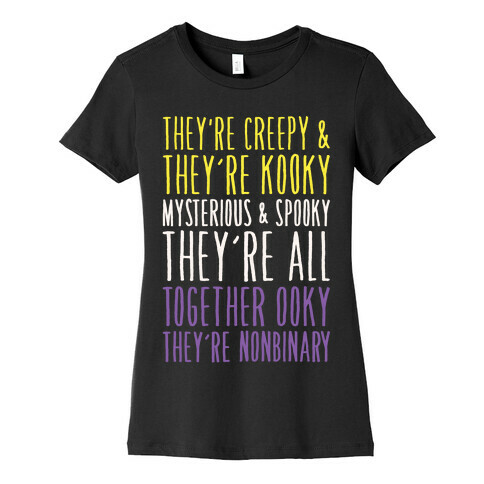 Non Binary Addams Family Parody White Print Womens T-Shirt