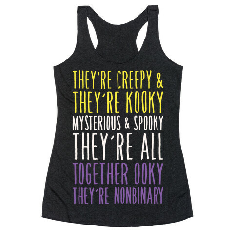 Non Binary Addams Family Parody White Print Racerback Tank Top