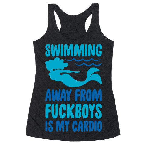 Swimming Away From F***boys Is My Cardio White Print Racerback Tank Top