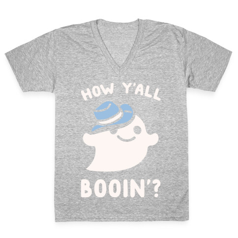 How Y'all Booin' Ghost Cowboy Parody White Print V-Neck Tee Shirt