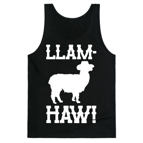 Llam-Haw Llama Yee Haw Parody White Print Tank Top