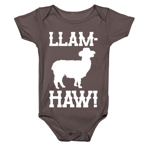 Llam-Haw Llama Yee Haw Parody White Print Baby One-Piece