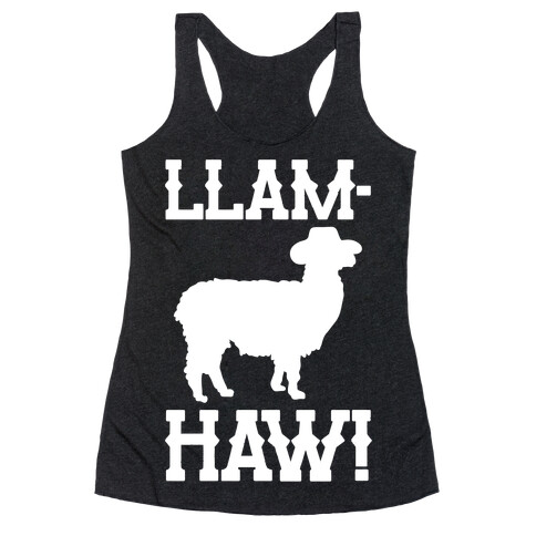 Llam-Haw Llama Yee Haw Parody White Print Racerback Tank Top