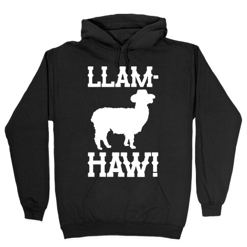 Llam-Haw Llama Yee Haw Parody White Print Hooded Sweatshirt