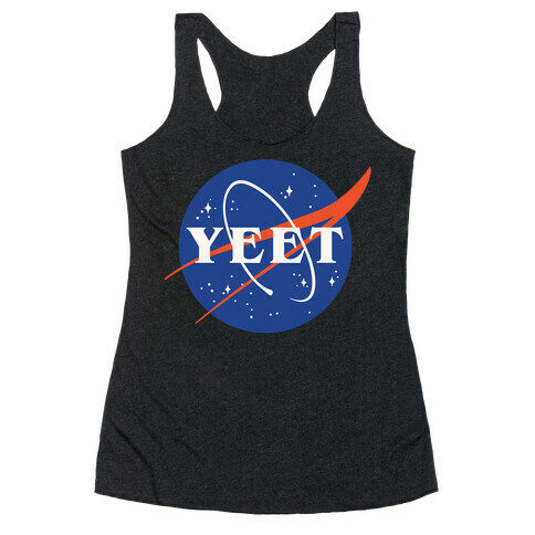 Yeet Nasa Logo Parody White Print Racerback Tank Top