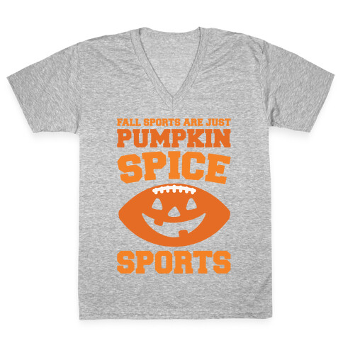 Pumpkin Spice Sports Parody White Print V-Neck Tee Shirt