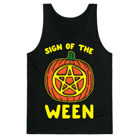 Sign of The Ween Halloween Parody White Print Tank Top