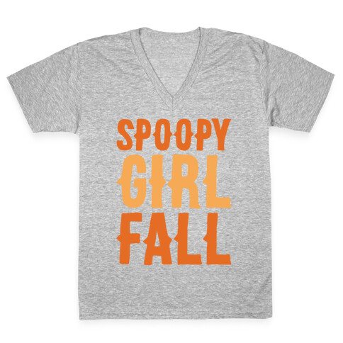 Spoopy Girl Fall Parody White Print V-Neck Tee Shirt