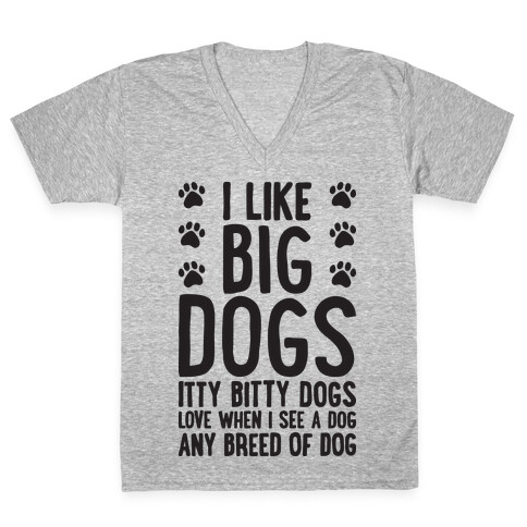 I Like Big Dogs Itty Bitty Dogs (Boys Parody) V-Neck Tee Shirt