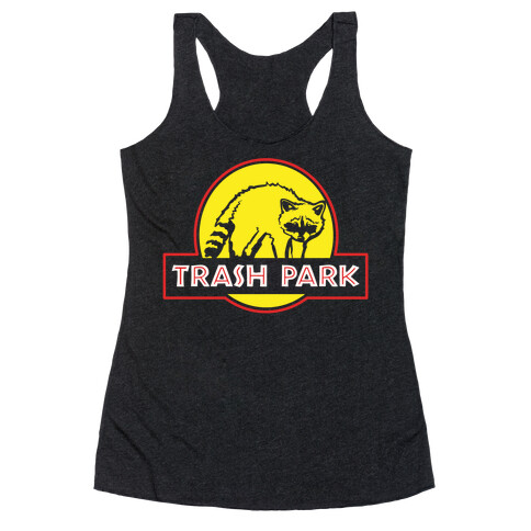 Trash Park Raccoon Parody White Print Racerback Tank Top