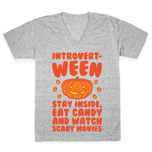 Introvert-ween Introverted Halloween Mashup Parody V-Neck Tee Shirt