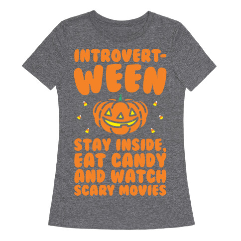 Introvert-ween Introverted Halloween Mashup Parody White Print Womens T-Shirt