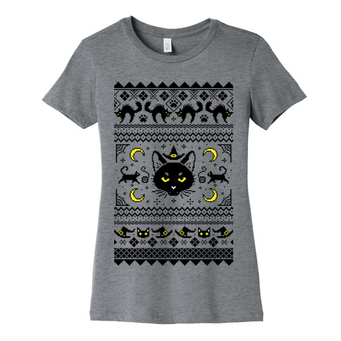 Witchy Black Cats Ugly Sweater Womens T-Shirt