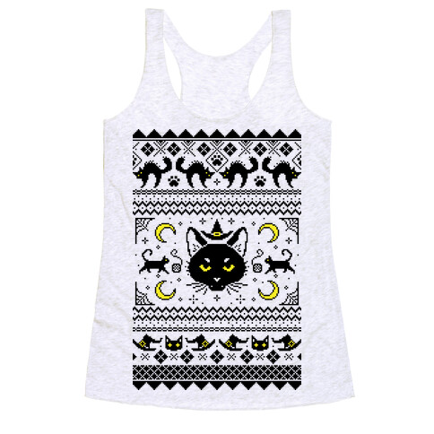 Witchy Black Cats Ugly Sweater Racerback Tank Top