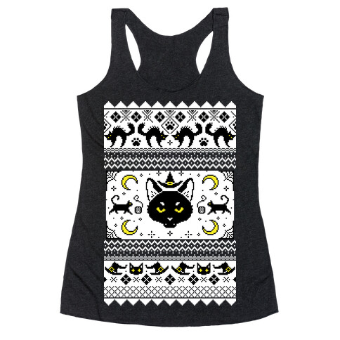 Witchy Black Cats Ugly Sweater Racerback Tank Top