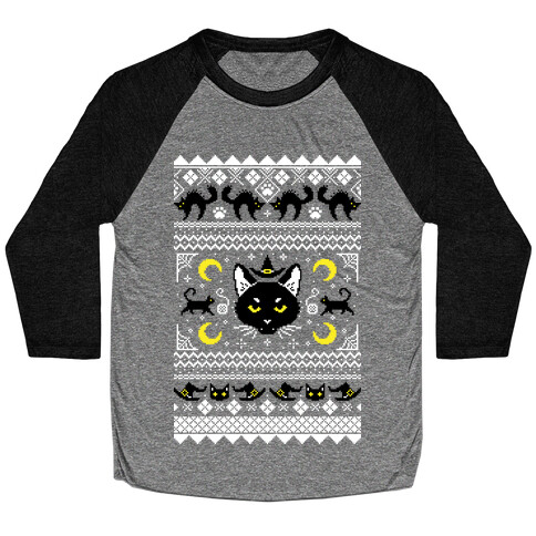 Witchy Black Cats Ugly Sweater Baseball Tee