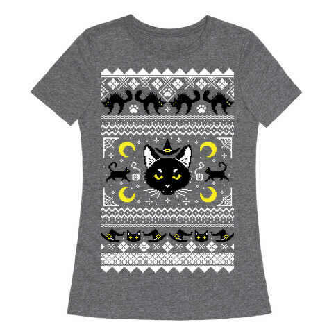Witchy Black Cats Ugly Sweater Womens T-Shirt