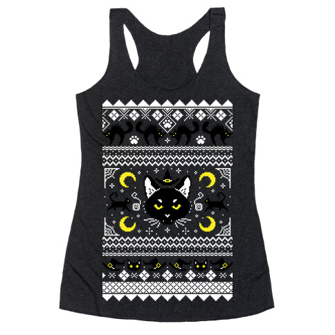 Witchy Black Cats Ugly Sweater Racerback Tank Top