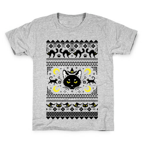 Witchy Black Cats Ugly Sweater Kids T-Shirt