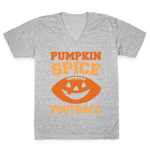 Pumpkin Spice Football White Print V-Neck Tee Shirt