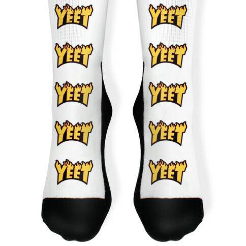 Yeet Thrasher Logo Parody White Print Sock