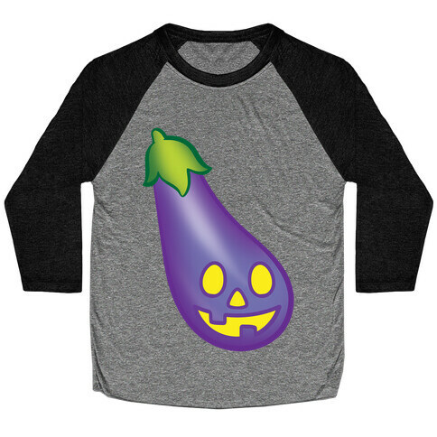 Eggplant Jack-O-Lantern White Print Baseball Tee