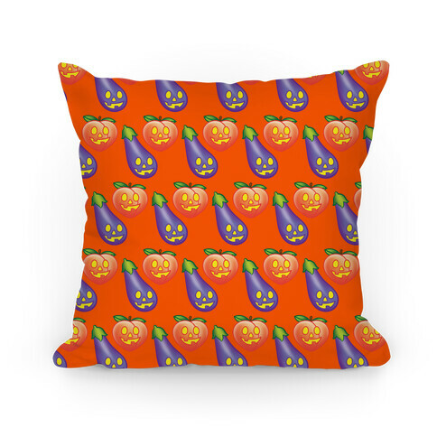 Eggplant and Peach Jack-O-Lantern Pattern Pillow