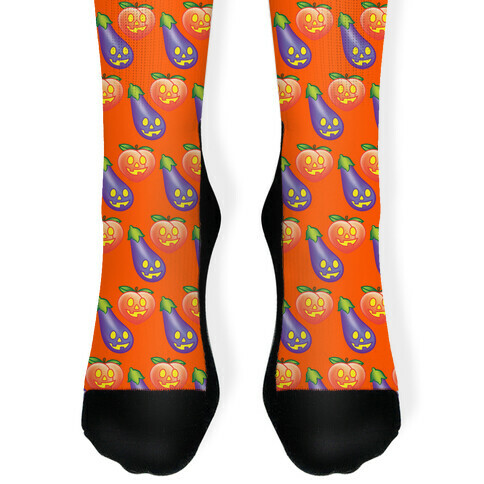 Eggplant and Peach Jack-O-Lantern Pattern Sock