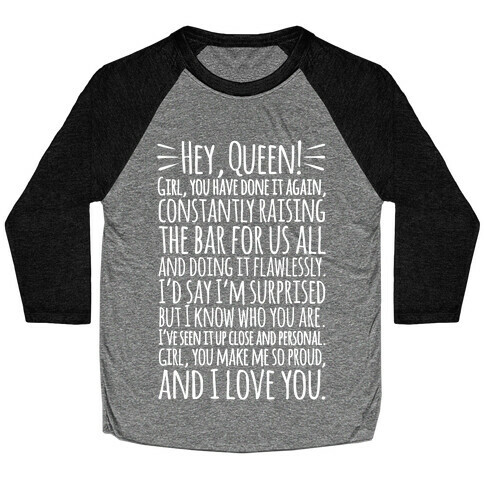 Hey Queen Michelle Obama Quote White Print Baseball Tee
