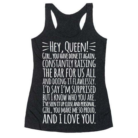 Hey Queen Michelle Obama Quote White Print Racerback Tank Top