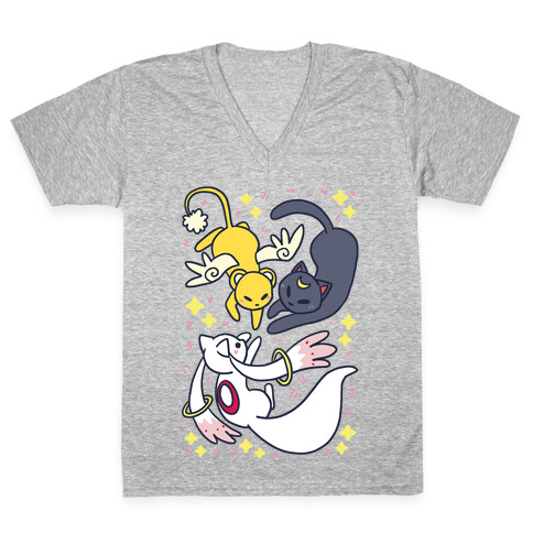 Magical Mascots - Luna, Kero and Kyubey V-Neck Tee Shirt