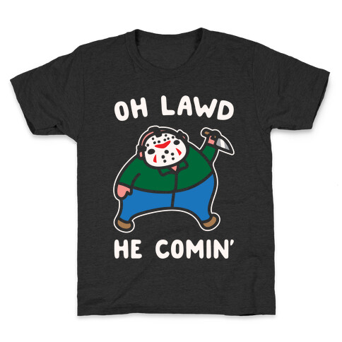 Oh Lawd He Comin' Parody White Print (Hockey Mask Killer)  Kids T-Shirt