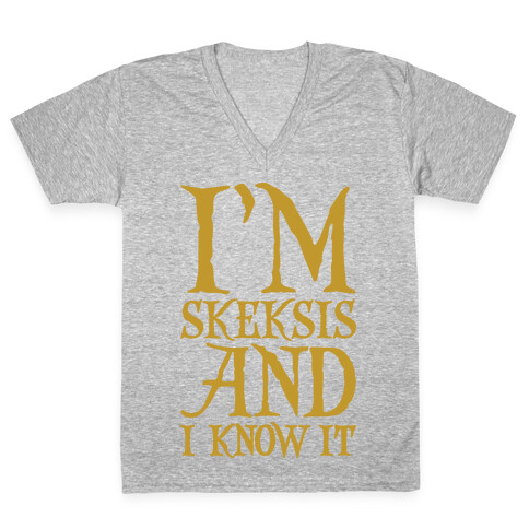 I'm Skeksis and I Know It Parody White Print V-Neck Tee Shirt