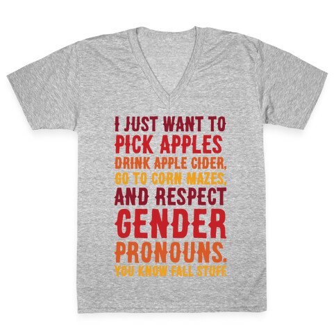 Fall Respect Gender Pronouns V-Neck Tee Shirt