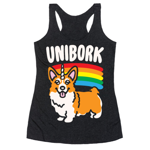 Unibork White Print Racerback Tank Top