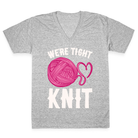 We're Tight Knit (Pink Yarn) Pairs Shirt White Print V-Neck Tee Shirt