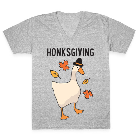 Happy Honksgiving Goose V-Neck Tee Shirt