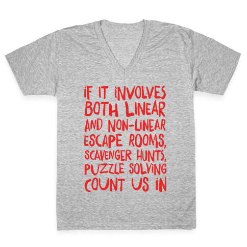 If It Involves Escape Rooms Count Me In White Print (group shirt) V-Neck Tee Shirt