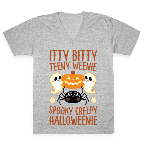 Itty Bitty Teeny Weenie Spooky Creepy Halloweenie V-Neck Tee Shirt