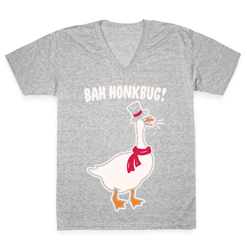 Bah Honkbug Goose Scrooge Parody White Print V-Neck Tee Shirt