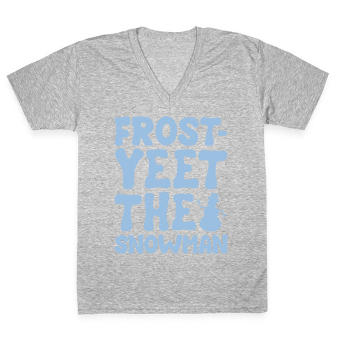 Frost-Yeet The Snowman White Print V-Neck Tee Shirt