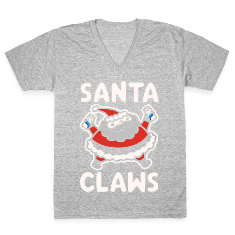 Santa Claws Parody White Print V-Neck Tee Shirt