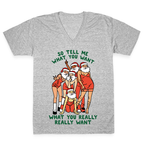 Tell Me What You Want Santa Spice V-Neck Tee Shirt