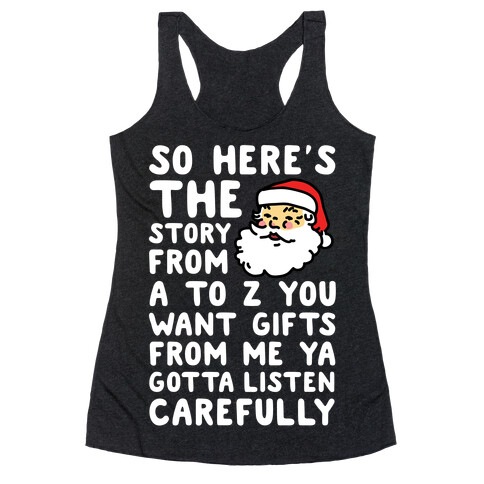 So Here's The Story From A to Z Santa Racerback Tank Top