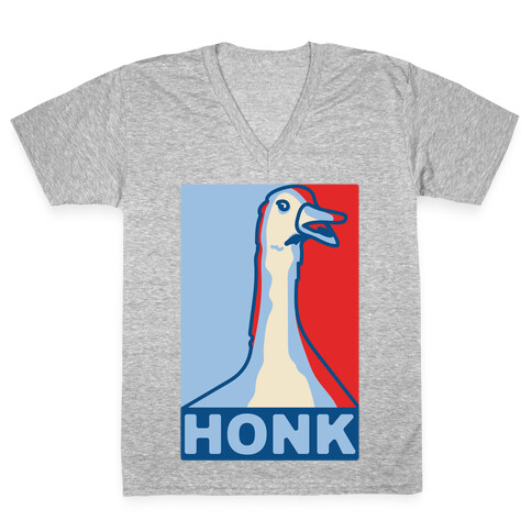 Goose HONK Parody White Print V-Neck Tee Shirt