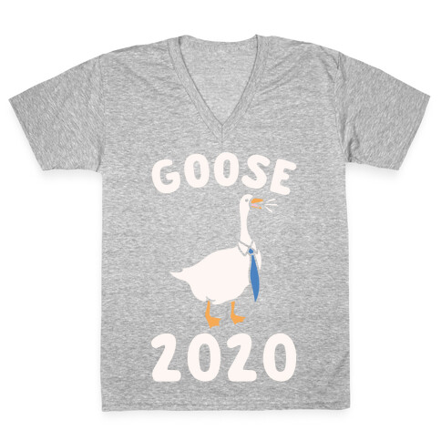 Goose 2020 White Print V-Neck Tee Shirt
