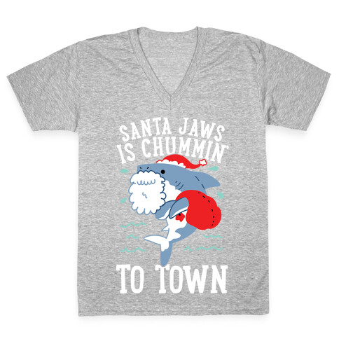 Santa Jaws Is Chummin' To Town V-Neck Tee Shirt