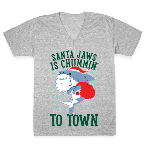 Santa Jaws Is Chummin' To Town V-Neck Tee Shirt